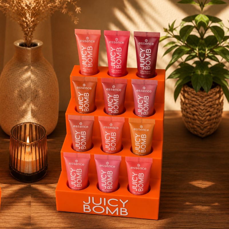 Oranje display juicy bomb tube met techniek van 3d printing geprint door Taste of Wood.