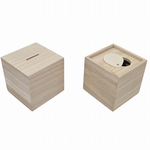 Houten spaarpot naar wens te personaliseren door taste of wood.
